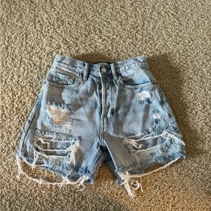 Distressed Denim High-Waisted Shorts